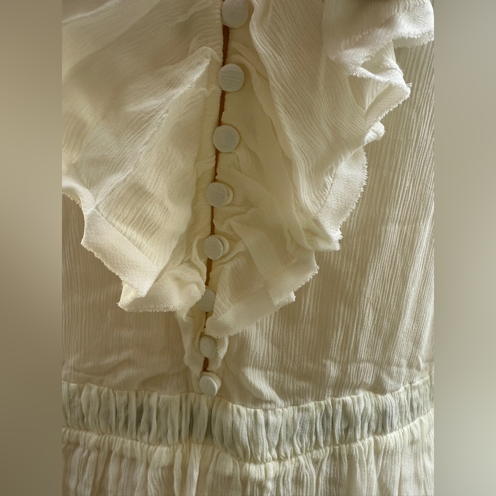 Zara Studio S/S 2023 SS23 White Ruffle Mini Dress Button Ribbon Blouson Chiffon - Picture 3 of 7